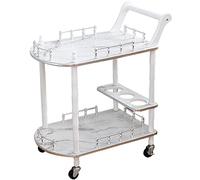 Bar Cart with Wheels European Court Style Decoration Drink Cart,Double Layer Large Capacity Serving Cart with Bottle Holder,Hotel Mobile Cart(White+Silver-78 * 60 * 40Cm)
