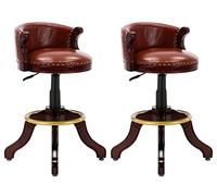 Bar Chair Barstools Retro Rubber Solid Wood Bar Stools Set of 2 Curved with Back, Adjustable Counter Height Swivel Bar Chair, Cowhide Leather Round Seat, For Pubs, Kitchen Island, Restaurant