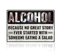 Bar Divertido, Alcohol, Cerveza, Sin Gran Historia, Empezó con Una Ensalada. Placa Metálica Divertido Cartel De Chapa Impermeable Letreros De Estaño para Granja Pared Hogar 20X30Cm