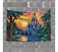 Bar For Man Cave Enchanted Castle At Sunset Tapiz Decoración de cerveza para cueva de hombre, decoración divertida de la casa (100 x 150 cm)