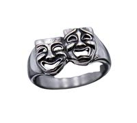 Bar Rot Anillo de diseño retro único asimétrico con máscara de llanto de sonrisa, para hombres y mujeres, con personalidad, a la moda, casual, joyería, Acero inoxidable, Sin piedras preciosas