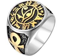 Bar Rot Anillo vintage egipcio con ojo de Horus misterioso símbolo del antiguo Egipto Ankh anillos para hombre de acero inoxidable punk joyería regalo, Acero inoxidable, Sin piedras preciosas