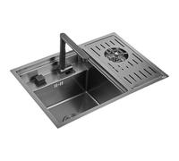 Bar Sink With Glass Rinser, Black Stainless Steel Single Bowl Sink, With High Pressure Cup Rinser, Workstation Bar Undermount Sink, Cover Plate, Matte Black, HUANGHAIQIU
