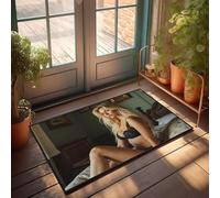 Bar Stuff For Man Cave A Woman In Black Lace Lingerie Sits On A Bed With Floral Pattern Sheets Doormat Sweet Home Mat Winter Door Mat Outdoor (50 x 80 cm)
