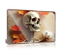 Bar Stuff For Man Cave Autumn Serenity: A Skeleton With Lotus Blossom - Cartel de estaño para decoración vintage (30 x 40 cm)
