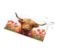 Bar Stuff For Man Cave Highland Cow In A Field Of Tulipanes Picture Puzzle Funny Signs Metal Tin Decor (500 piezas)