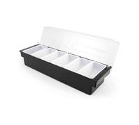 Bar Top Food Condiment Dispenser - 6 Tray Plastic Garnish Station with Lid for Bartending Serving Taco, Ice Cream, Fruit, Salad Bar - Topping Orga