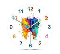 Barabesty Reloj de pared con impresión de pintura de dientes de acuarela, clínica dental, arte de pared, reloj de pared sin tictac, ortodoncista dentista