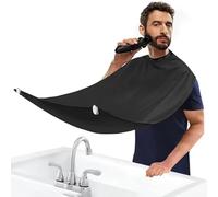 BARAC Delantal para barba, Larga capa cortar pelo de barberia para recoger pelos barba para un limpio afeitado, Delantal barbero de afeitar, con 2 ventosas, totalmente Impermeable (Negro)