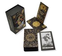 Baraja de Tarot con Lámina Dorada y Soporte de Madera, Estilo Waite Clásico, Fondo Negro con Marco Dorado y Motivo de Sol Celestial en el Dorso, Cartas PVC Impermeables con Caja Magnética de Lujo