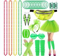 BARAKYEG 80s Accesorios Mujer Años Juego de 11 Piezas,Disfraz Años 80 Mujer con Riñonera,Tutu,Pendientes Collares,Pulsera Gafas,Ropa Años 80 Disfraz para fiestas de los años 80, 90,Cosplay Carnaval