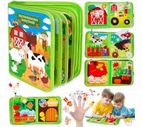 BARAKYEG Busy Board Montessori de Fieltro,Juguetes Educativos Motricidad Fina,10 Páginas Animales Granja,Libro Interactivo Juguetes Montessori Regalos para Niños 1 2 3 4 5Años,Navidad,Autismo,Verde