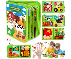 BARAKYEG Busy Board Montessori de Fieltro,Juguetes Educativos Motricidad Fina,10 Páginas Animales Granja,Libro Interactivo Juguetes Montessori Regalos para Niños 1 2 3 4 5Años,Navidad,Autismo,Verde
