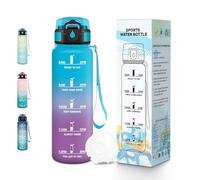 Baramumu Botella Agua, 500ML Libre de BPA, Botella Agua Gimnasio, Diseño de Cerradura a Prueba de Fugas, Botellas de Agua, Con Marca de Tiempo, Botellas de Agua para Escuela, Deportes - Azul&morado