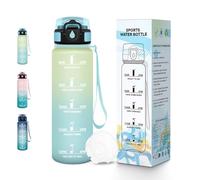 Baramumu Botella Agua, 500ML Libre de BPA, Botella Agua Gimnasio, Diseño de Cerradura a Prueba de Fugas, Botellas de Agua, Con Marca de Tiempo, Botellas de Agua para Escuela, Deportes - escarcha&cielo