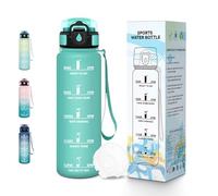 Baramumu Botella Agua, 500ML Libre de BPA, Botella Agua Gimnasio, Diseño de Cerradura a Prueba de Fugas, Botellas de Agua, Con Marca de Tiempo, Botellas de Agua para Escuela, Deportes - Azul&verde