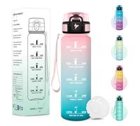 Baramumu Botella Agua, 500ML Libre de BPA, Botella Agua Niños, Diseño de Cerradura a Prueba de Fugas, cantimplora, Con Marca de Tiempo, Cantimplora Infantil para Escuela, Deportes - Rosa&cian