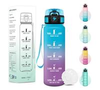 Baramumu Botella Agua, 500ML Libre de BPA, Botella Agua Niños, Diseño de Cerradura a Prueba de Fugas, cantimplora, Con Marca de Tiempo, Cantimplora Infantil para Escuela, Deportes - Azul&morado
