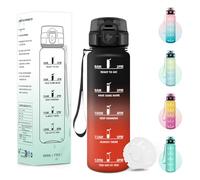 Baramumu Botella Agua, 500ML Libre de BPA, Botella Agua Niños, Diseño de Cerradura a Prueba de Fugas, cantimplora, Con Marca de Tiempo, Cantimplora Infantil para Escuela, Deportes - Negro&rojo