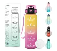 Baramumu Botella Agua, 500ML Libre de BPA, Botella Agua Niños, Diseño de Cerradura a Prueba de Fugas, cantimplora, Con Marca de Tiempo, Cantimplora Infantil para Escuela, Deportes - Amarillo&rosa