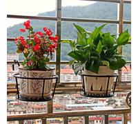 Barandilla de balcón para colgar flores para plantas, soporte de hierro resistente, soporte vertical para macetas que ahorra espacio, 21 x 18 x 21 cm, negro/cobre/ancho (negro)
