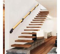 Barandilla de escalera de madera de 30 a 600 cm para escalones exteriores | Pasamanos de pared para escaleras, pasillos, lofts y terrazas | Pasamanos de interior con soporte metálico(450cm)