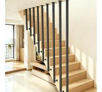 Barandilla de escalera interior negra de perfil cuadrado, Balaustres y postes modernos, Barandilla de escalera en L, Sistema de rampa modular para pasillos, apartamentos y villas (440cm)