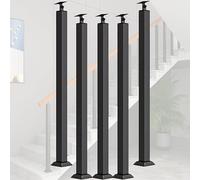 Barandilla de Escalera Negra Pasamanos Escalera Cuadrada Columna de Balaustre Ajustable de 270° con Base de Soporte Plano,Postes de Balaustres de Metal para Terraza Jar(Size:75cm/29.5in,Color:5 Pack)