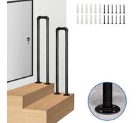 Barandilla de escalera para interiores y exteriores, barra de seguridad en forma de U de 3.3 pies, piquete montado en el suelo con kit de instalación, color negro, pasamanos para escalones fáciles de