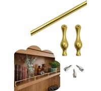 Barandilla de Estanteria Barra Protectora Frontal Metálica - Protector Ajustable para Estantes de Cocina, Barra de Exhibición para Armarios, Barrera Anticaída(Gold-A,34in/86.3cm)
