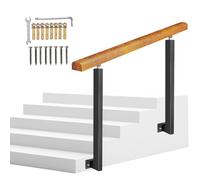 Barandilla de madera impermeable para exteriores de 1 a 5 peldaños con 2 postes de hierro forjado, barandilla de escalera lateral montada en la pared, kit completo de 85 cm de altura, diseño a prueba