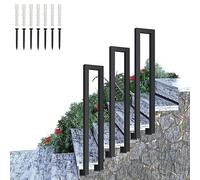 Barandilla de metal para escaleras al aire libre, barandilla de hierro forjado negra para porche de jardín, kit completo para escalones de transición y escaleras exteriores