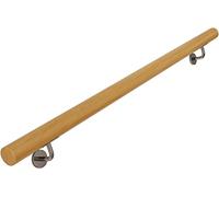 Barandilla de pared de roble macizo para interiores con soporte de metal natural, 2,4 m, y madera para seguridad y decoración del hogar
