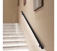 Barandilla industrial para escaleras, pasamanos para interiores exteriores, pasamanos de metal negro forjado con tubo redondo, barra de apoyo antideslizante de seguridad(200cm)