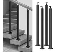 Barandilla metálica cuadrada negra con placa base y kit de tornillos para decoración de escaleras de terraza, balcón (85 cm, juego de 4)