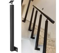 Barandilla negra para terraza con soporte lateral para pilares y escaleras, juego de 5 piezas para balcón, terraza, hotel, terraza, incluye tornillos y soportes para una fácil instalación