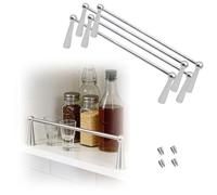 Barandilla para Estantes Barra Antivuelco de Aluminio Plata - 4 Piezas, Valla Seguridad Anticaídas para Estantes, Decoración con 2 Barras, Poste Cerramiento Estante Flotante(33cm/13in)