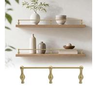 Barandilla para Estantes de Latón, Riel de Protección Decorativo, Barra Anticaída de Seguridad para Muebles Cocina Baño Vitrina Botellero, Oro Cepillado con Postes Kit(Brass-C,107in/272cm)