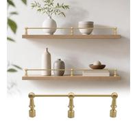Barandilla para Estantes de Latón, Riel de Protección Decorativo, Barra Anticaída de Seguridad para Muebles Cocina Baño Vitrina Botellero, Oro Cepillado con Postes Kit(Brass,107in/272cm)