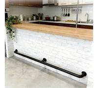 Barandilla reposapiés Soportes De Rieles Para Pies De Barra Para Islas De Cocina, Riel De Instalación De Montaje En Pared Para El Reposapiés, Barandillas De Tubo Redondo(Black,6ft/183cm)