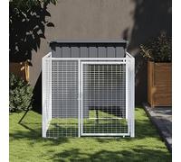 BaraSh Caseta Perros con Corral Acero galvanizado Gris 110x201x110 cm Casa para Perros Grandes Exterior