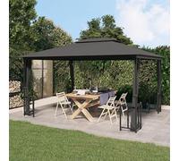 BaraSh Cenador con Paredes Laterales y techos Dobles Antracita Outsunny Cenadores Pergola Plegable 3x4 m