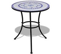 BaraSh Mesa de Bistro terraza Mosaico Azul y Blanco 60 cm Mesa de Bistro Jardin mesas de terraza y jardín Mesa Exterior pequeña Mesa terraza Exterior pequeña