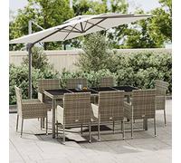 BaraSh Set Comedor jardín 9 pzas y Cojines Conjunto de Jardin Exterior Conjunto Jardin Exterior Mesa y sillas Juego de Comedor de jardín ratán sintético Gris 3185010