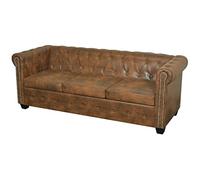BaraSh Sofá Chesterfield de 3 plazas Cuero sintético marrón Sofa Recibidor Sofa Vintage