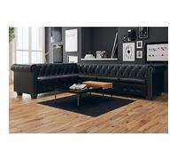 BaraSh Sofá de Esquina Chesterfield 6 plazas Cuero Artificial Negro Silla Terraza Exterior Butacas Jardin SofáS De SalóN