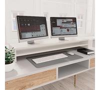 BaraSh Soporte para Pantalla Madera contrachapada Blanco 100x24x13 cm Soporte Pantalla Ordenador Mesa Soporte Monitor y portatil repisa para Pantalla
