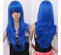 Barato 70CM 27 '' largo ondulado anime Pelucas de cosplay Pelo sintético resistente al calor falso Negro Azul Marrón Rubio Pelucas onduladas + gorro de peluca Talla única 12
