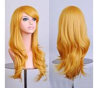 Barato 70CM 27 '' largo ondulado anime Pelucas de cosplay Pelo sintético resistente al calor falso Negro Azul Marrón Rubio Pelucas onduladas + gorro de peluca Talla única 5