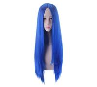 BARATO 80 cm Largo Medio Parte azul Cosplay Pelucas holloween Fiesta Anime Peluca Recta azul real Pelo Cosplay Peluca para Mujeres Niñas peluca AZUL común 80CM